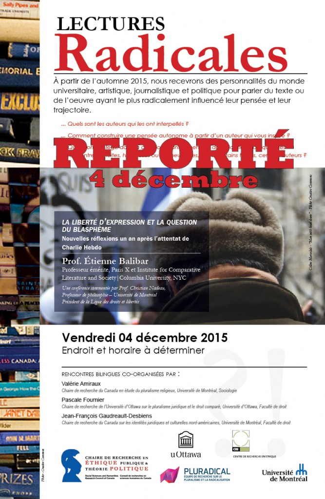 Affiche lecture radicale Balibar REPORTÉE 4 déc